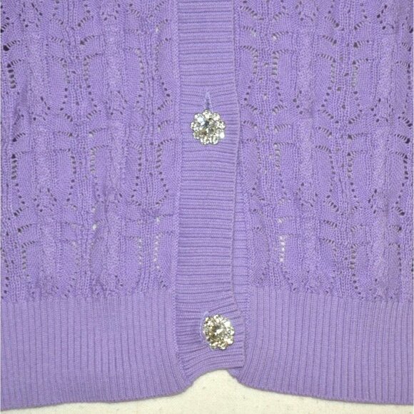 Time After Time Purple Sleeves Crochet Vest Crystal Button Front Size L Granny - Picture 4 of 11
